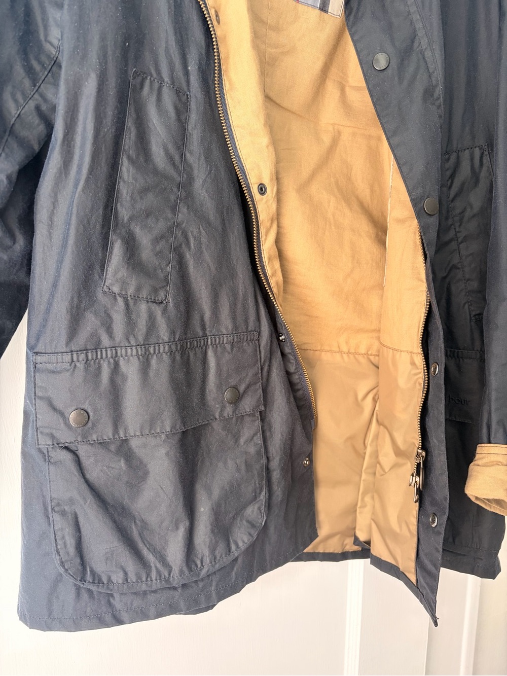 Barbour Lightweight Navy/Ashby Waxed-Cotton Men's Jacket with Tan Lining - Picture 2 of 4